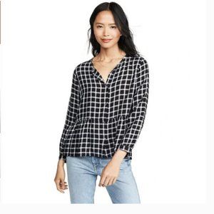 Rails Celeste Onyx Plaid White Check Linen blend top S